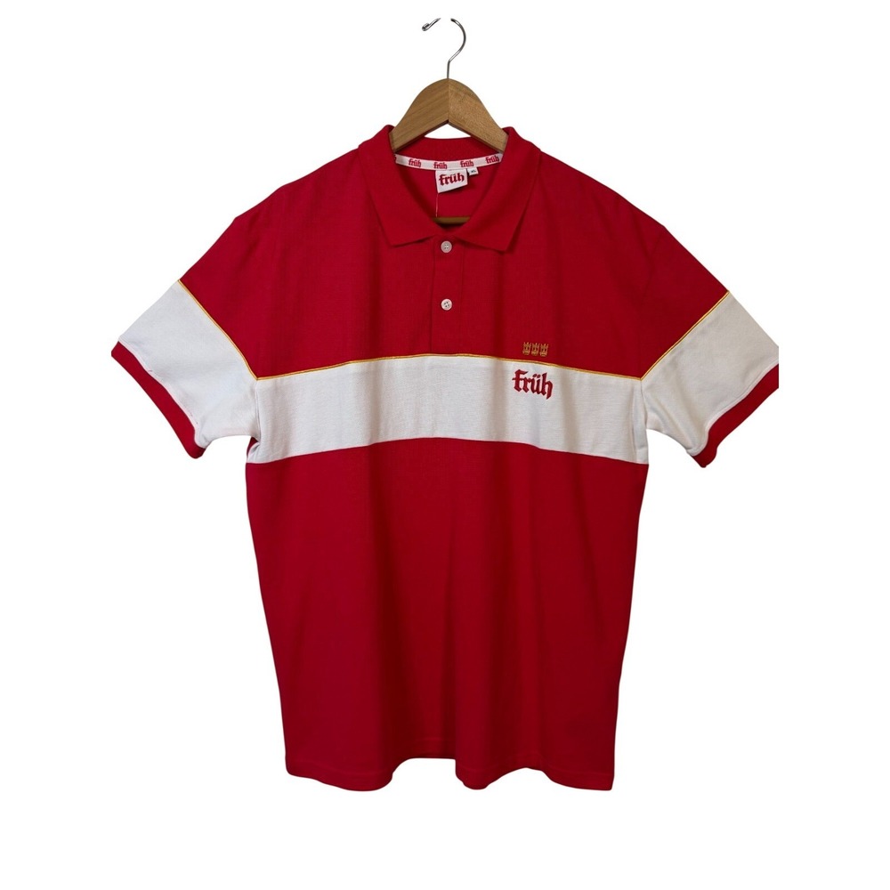 Früh Polo Shirt Mens XL Red White Colorblock Embroidered Logo FK-24-540 NWT